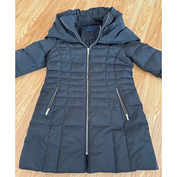 Cole Haan Coat Womens Med Black Puffer Quilted Down Zip Pockets Hooded - Picture 2 of 9